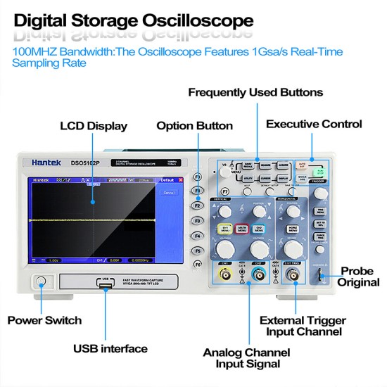 DSO5102P USB Digital Storage Oscilloscope 2Channels 100MHz 1GSa/s
