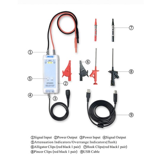 Oscilloscope 5600V 100MHz High Voltage Differential Probe DP20003 Kit 3.5ns Rise Time 200X / 2000X Attenuation Rate