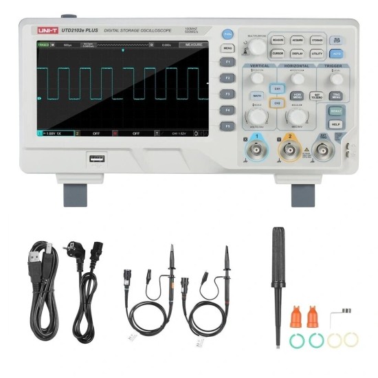 UTD2102e PLUS Digital Oscilloscope with 7inch LCD Display Scopemeter with 100MHz Bandwidth 2 Channels 500MS/S Real Time Sample