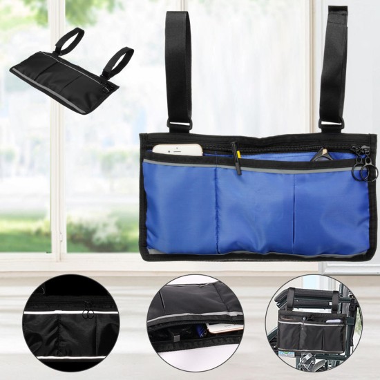 Wheelchair Side Bag Armrest Pouch Organizer Bag Phone Pocket Walker Scooter Tool Bag