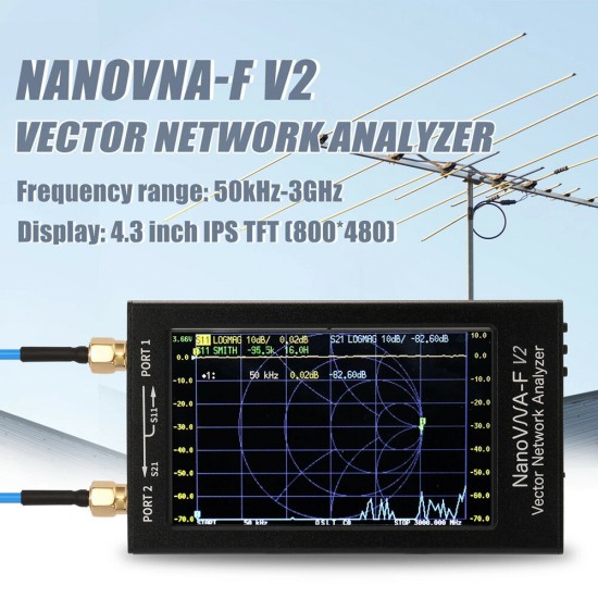 V2 50kHz-3GHz IPS 4.3Inch LCD Display Vector Network Analyzer S-A-A-2 Antenna Analyzer Short Wave HF VHF UHF