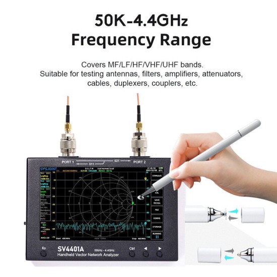 SV4401A 50KHz-4400MHz Vector Network Analyzer 7 inch Touch Screen 100db Dynamic NanoVNA Vector Network Analyzer