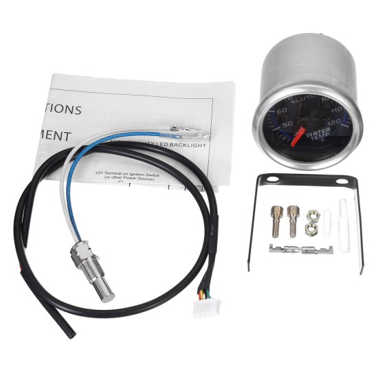 2inch 52mm 40-120°C Water Temperature Gauge Blue LED Black Face Car Meter + Sensor