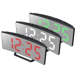 Curved LED Digital Alarm Clock Mirror Table Display Temperature Snooze USB Room Curved LED Digital Alarm Clock Mirror Table Display Temperature Snooze USB Room