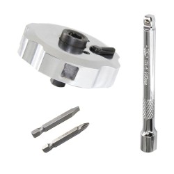 2-in-1 Mini Dual Head 1/4in. Drive Finger Ratchet and Ball Head Extension Bar and Two Screwdriver Bits 2-in-1 Mini Dual Head 1/4in. Drive Finger Ratchet and Ball Head Extension Bar and Two Screwdriver Bits