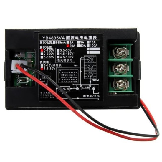 YB4835VA 0-100V 20A Double Display Volt Meterr Current Meter Digital LED