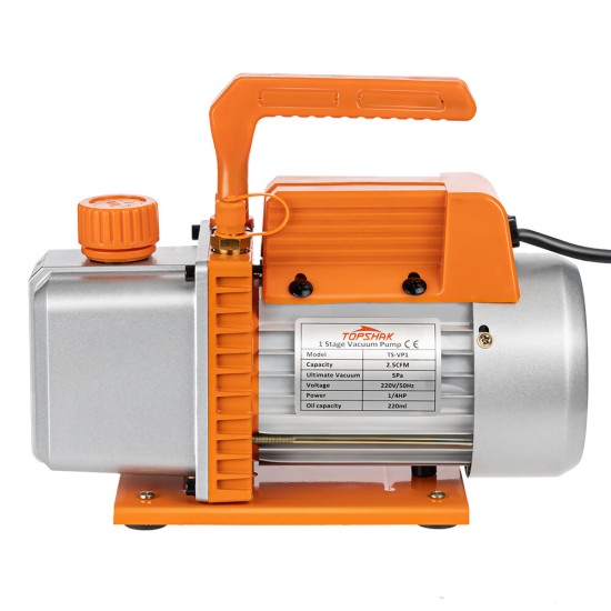 TS-VP1 1/4 HP Vacuum Pump 220V 2.5CFM/ 110V 3.0CFM Air Conditioner Refrigerant With Direct Drive Motor Oil Viewing Built-in Cooling Fan Shock