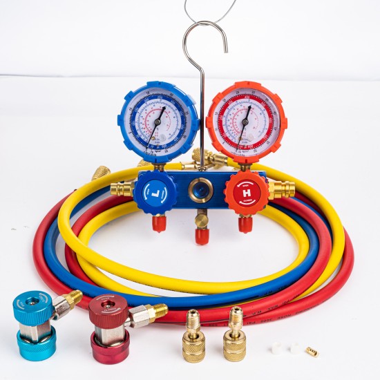 TS-VP1&VP2 3-Way AC Diagnostic Manifold Gauge Set Fits R12 R22 R134A R410A Refrigerants for Check Recovery Evacuation Work Manifold Gauge Set