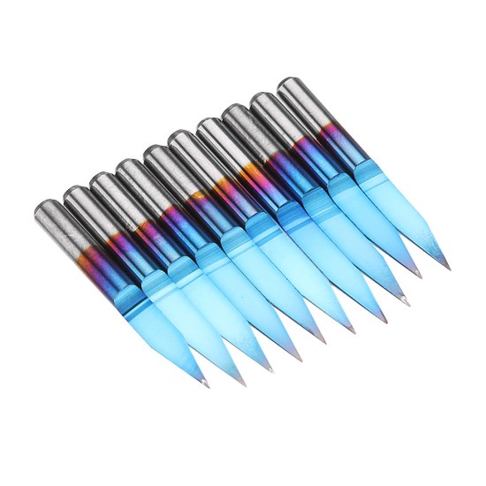 10pcs 0.1/0.2/0.3mm 25 Degree Engraving Bit Blue NANO Coated Carbide Flat Bottom PCB Engraving Bit CNC Router Tool