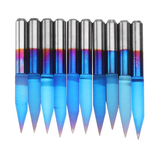 10pcs 0.1/0.2/0.3mm 25 Degree Engraving Bit Blue NANO Coated Carbide Flat Bottom PCB Engraving Bit CNC Router Tool