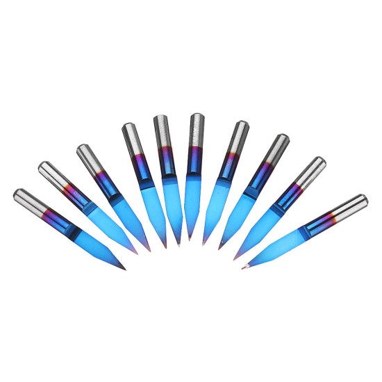 10pcs 0.1/0.2/0.3mm 25 Degree Engraving Bit Blue NANO Coated Carbide Flat Bottom PCB Engraving Bit CNC Router Tool