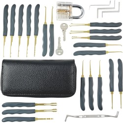 24pcs Single Hook Lock Pick Set with 1Pc Transparent Lock Locksmith Practice Training Skill Set 24pcs Single Hook Lock Pick Set with 1Pc Transparent Lock Locksmith Practice Training Skill Set