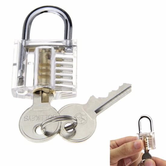 Transparent Practice Padlock with 12pcs Unlocking Lock Picks Set Key Extractor Tools