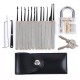 Transparent Practice Padlock with 12pcs Unlocking Lock Picks Set Key Extractor Tools