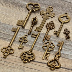 11Pcs Antique Vintage Old Look Skeleton Key Set Pendant Heart Bow Steampunk Lock 11Pcs Antique Vintage Old Look Skeleton Key Set Pendant Heart Bow Steampunk Lock