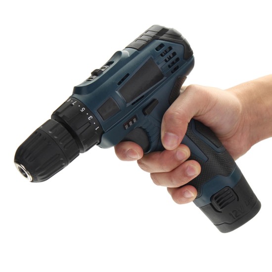 12V Li-Ion Cordless Electric Screwdriver Power Drill Driver Hand Accessories Kit 2 Speed LED Light