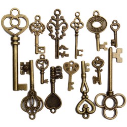 13pcs Antique Vintage Old Look Skeleton Key Lot Set Pendant Heart Bow Lock Steampunk Jewel 13pcs Antique Vintage Old Look Skeleton Key Lot Set Pendant Heart Bow Lock Steampunk Jewel