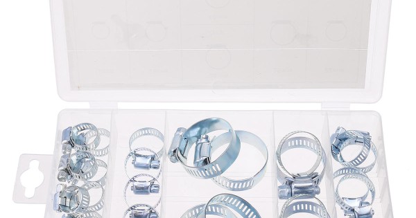 26pcs Stainless Steel Drive Hose Clamp Adjustable Fuel Pipe Worm Gear Clip