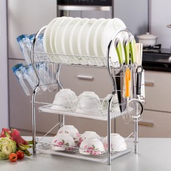3 Layer Stainless Steel Kitchen Dish Rack Cup Drying Drainer Tray Cutlery Holder 3 Layer Stainless Steel Kitchen Dish Rack Cup Drying Drainer Tray Cutlery Holder