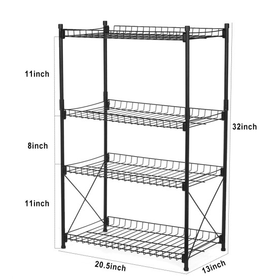 3/4 Kitchen Storage Rack Floor Multi-layer Storage Rack Household Steel Frame Basket Storage Rack Shelf