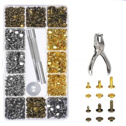 360Pcs Leather Rivets Double Cap Rivets Metal Fixing Tool With Punch Pliers Kit Craft Snap Fastener Press Button Repair Tool 360Pcs Leather Rivets Double Cap Rivets Metal Fixing Tool With Punch Pliers Kit Craft Snap Fastener Press Button Repair Tool