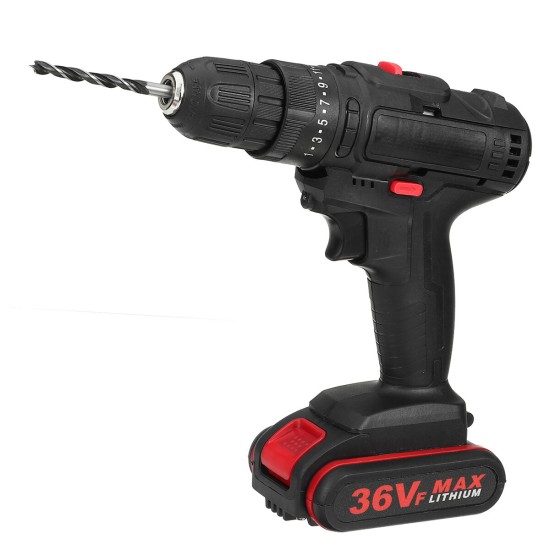 36V Cordless Electric Impact Hammer LED Light Drill Screwdriver With 2 Battery Household Power Tools