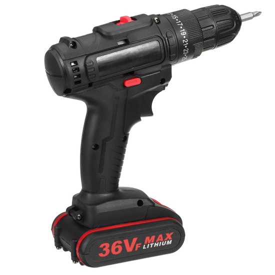 36V Cordless Electric Impact Hammer LED Light Drill Screwdriver With 2 Battery Household Power Tools