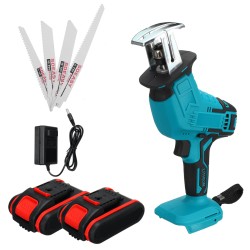 398VF Reciprocating Saw Variable Speed Cordless Electric Saw w/ 2 Batteries & 4 Blades Wood Metal Plastic Sawing Cutting Tool