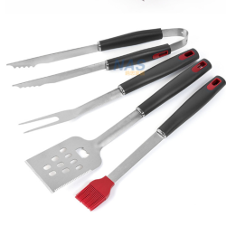 4PCS BBQ Stainless Steel Barbecue Utensils Kit Outdoor Grill Tools Brush Tong Tools Kit