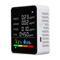 6 in 1 PM2.5 CO2 TVOC HCHO Tester Portable Digital Temperature and Humidity Tester Air Quality Monitor 6 in 1 PM2.5 CO2 TVOC HCHO Tester Portable Digital Temperature and Humidity Tester Air Quality Monitor