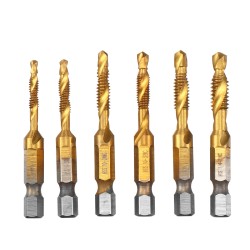 6pcs 1/4 Inch M3-M10 Composite Tap HSS Combination Drill Tap Bit Set Hex Shank Deburr Countersink Bits 6pcs 1/4 Inch M3-M10 Composite Tap HSS Combination Drill Tap Bit Set Hex Shank Deburr Countersink Bits