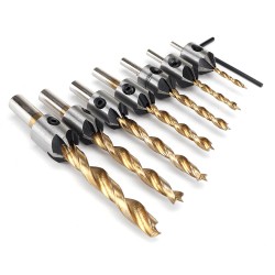 7/8Pcs 3-10mm Round Shank Titanium Coated Countersink Drill Bit Set Replacement Three Point Drill Set Carpentry Boring Tool With Hexagon L-Wrench 7/8Pcs 3-10mm Round Shank Titanium Coated Countersink Drill Bit Set Replacement Three Point Drill Set Carpentry Boring Tool With Hexagon L-Wrench