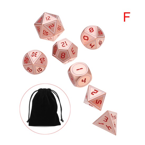 7pcs Heavy Metal Polyhedral Dices DnD RPG SET w/ Bag