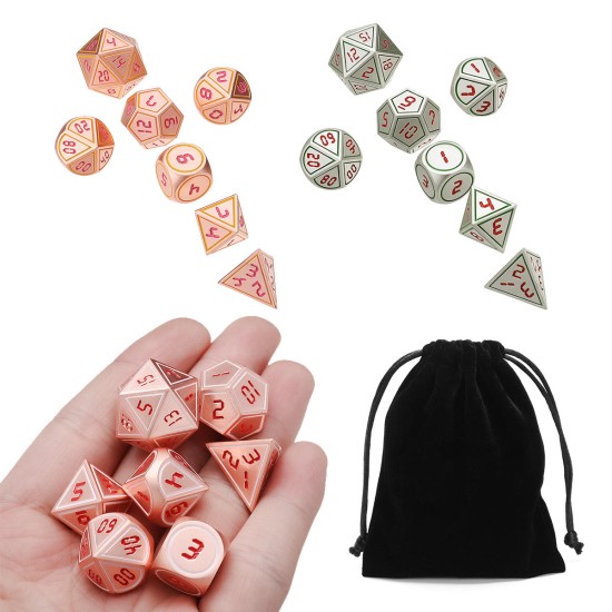 7pcs Heavy Metal Polyhedral Dices DnD RPG SET w/ Bag