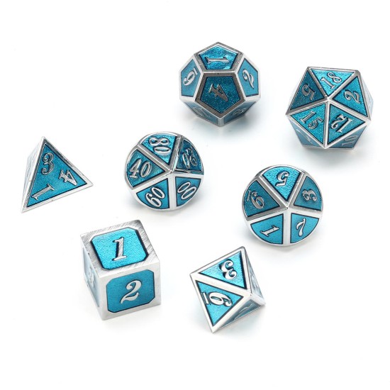 7pcs kirsite Multisided Dices Set Enamel Embossed Heavy Metal Polyhedral Dice With Bag