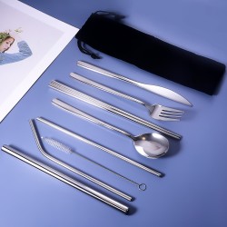 9pcs Titanium-Plated 304 Stainless Steel Cutlery Set Knife Fork Spoon Chopsticks Straw Set 9pcs Titanium-Plated 304 Stainless Steel Cutlery Set Knife Fork Spoon Chopsticks Straw Set