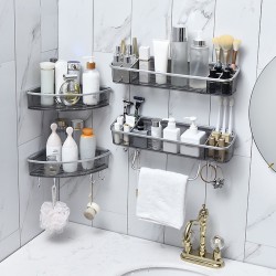 Bathroom Triangular Shower Shelf Corner Bath Storage Holder Rack With Hooker Bathroom Triangular Shower Shelf Corner Bath Storage Holder Rack With Hooker