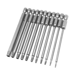 11pcs T6-T40 100mm Magnetic Torx Screwdriver Bits 1/4 Inch Hex Shank 11pcs T6-T40 100mm Magnetic Torx Screwdriver Bits 1/4 Inch Hex Shank