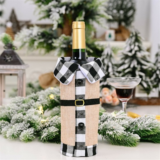 Christmas Sweater Wine Bottle Clothes Collar & Button Coat Design Decorative Bottle Sleeve Sweater For Christmas Gifts Xmas Party Decorations