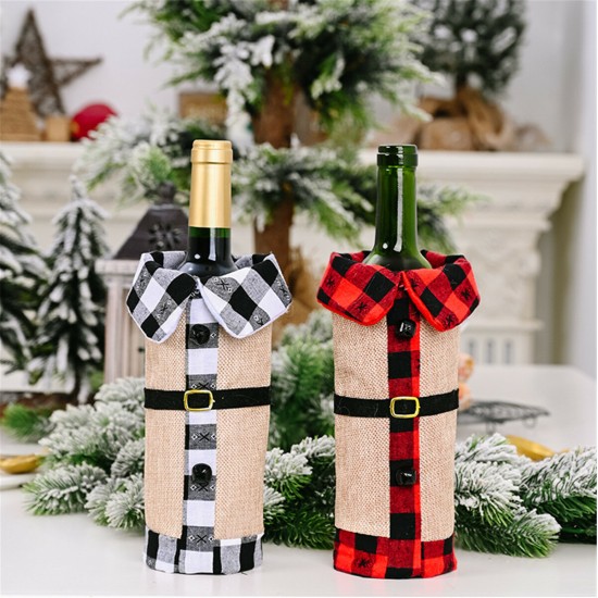 Christmas Sweater Wine Bottle Clothes Collar & Button Coat Design Decorative Bottle Sleeve Sweater For Christmas Gifts Xmas Party Decorations