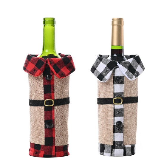 Christmas Sweater Wine Bottle Clothes Collar & Button Coat Design Decorative Bottle Sleeve Sweater For Christmas Gifts Xmas Party Decorations