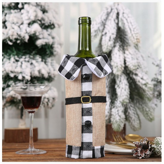 Christmas Sweater Wine Bottle Clothes Collar & Button Coat Design Decorative Bottle Sleeve Sweater For Christmas Gifts Xmas Party Decorations