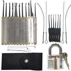 12pcs Unlocking Lock Pick Set + 10pcs Key Extractor Set +1pc Transparent Practice Padlock 12pcs Unlocking Lock Pick Set + 10pcs Key Extractor Set +1pc Transparent Practice Padlock