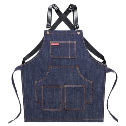 Denim Kitchen Cooking Apron Adjustable Cotton Strap Large Pockets Blue Barista Men and Women Homewear Denim Kitchen Cooking Apron Adjustable Cotton Strap Large Pockets Blue Barista Men and Women Homewear