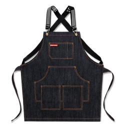 Denim Kitchen Cooking Apron Adjustable Cotton Strap Large Pockets Blue Barista Men and Women Homewear Denim Kitchen Cooking Apron Adjustable Cotton Strap Large Pockets Blue Barista Men and Women Homewear