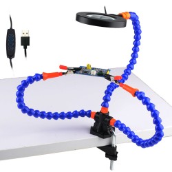 Desk Clip Magnifier PCB Soldering Holder 3X Magnifier with LED Light 3Pcs Flexible Arm Soldering Third Hand Tool Desk Clip Magnifier PCB Soldering Holder 3X Magnifier with LED Light 3Pcs Flexible Arm Soldering Third Hand Tool