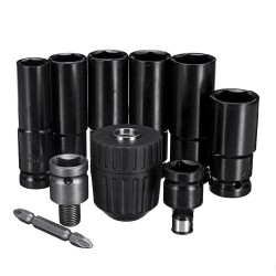 10pcs Air Impact Socket Wrench Set 1/2 Inch Square Drive Metric Drill Chuck Adapter 10pcs Air Impact Socket Wrench Set 1/2 Inch Square Drive Metric Drill Chuck Adapter