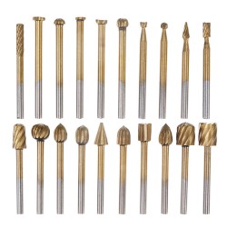 20Pcs Titanium Coated Rotary File Cutters HSS Mini Burr Wood Working Milling Carving Rasp Drill Bits 20Pcs Titanium Coated Rotary File Cutters HSS Mini Burr Wood Working Milling Carving Rasp Drill Bits