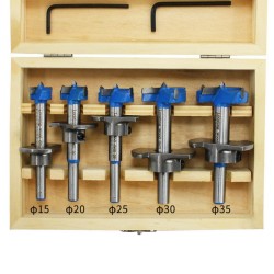 5Pcs Forstner Drill Bit Set 15 20 25 30 35mm Wood Auger Cutter Hex Wrench Woodworking Hole Saw For Power Tools Blue 5Pcs Forstner Drill Bit Set 15 20 25 30 35mm Wood Auger Cutter Hex Wrench Woodworking Hole Saw For Power Tools Blue