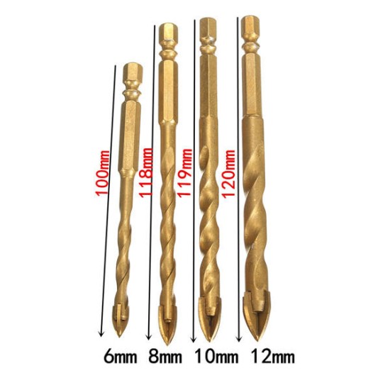 Hex Shank Tile Glass Cross Spear Head Long Drill Bit 6/8/10/12mm With Tungsten Carbide Tip